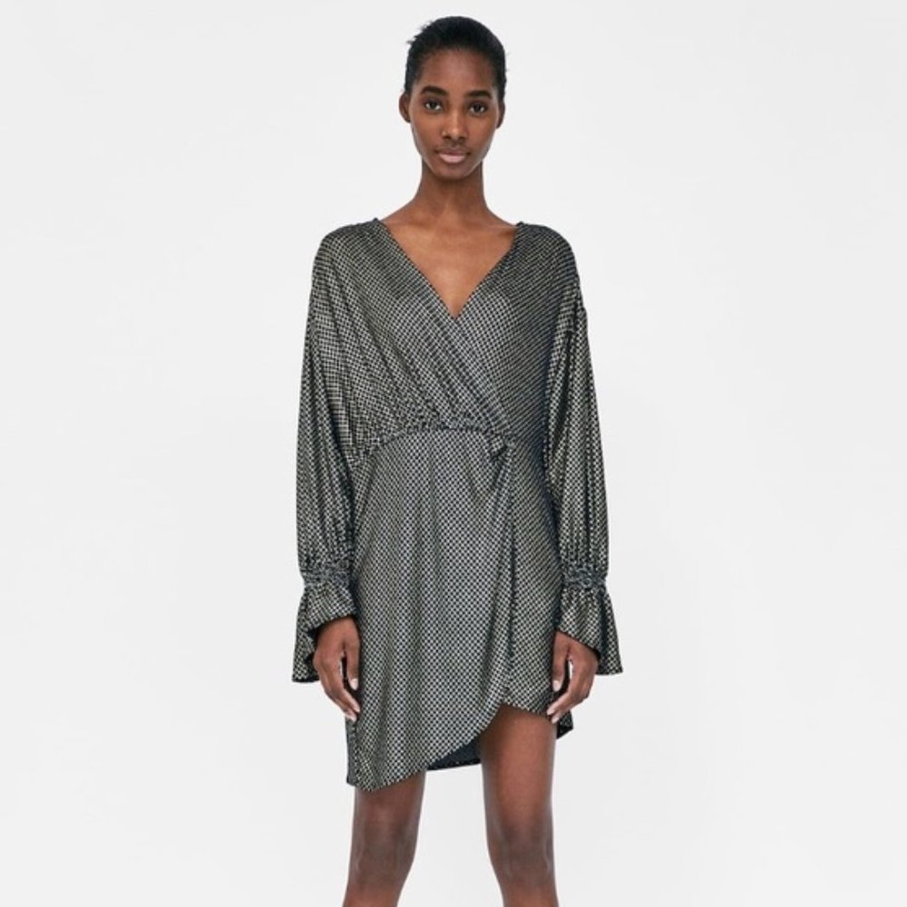 LAST CALL Zara Gold Black Dress Geometric Dress S